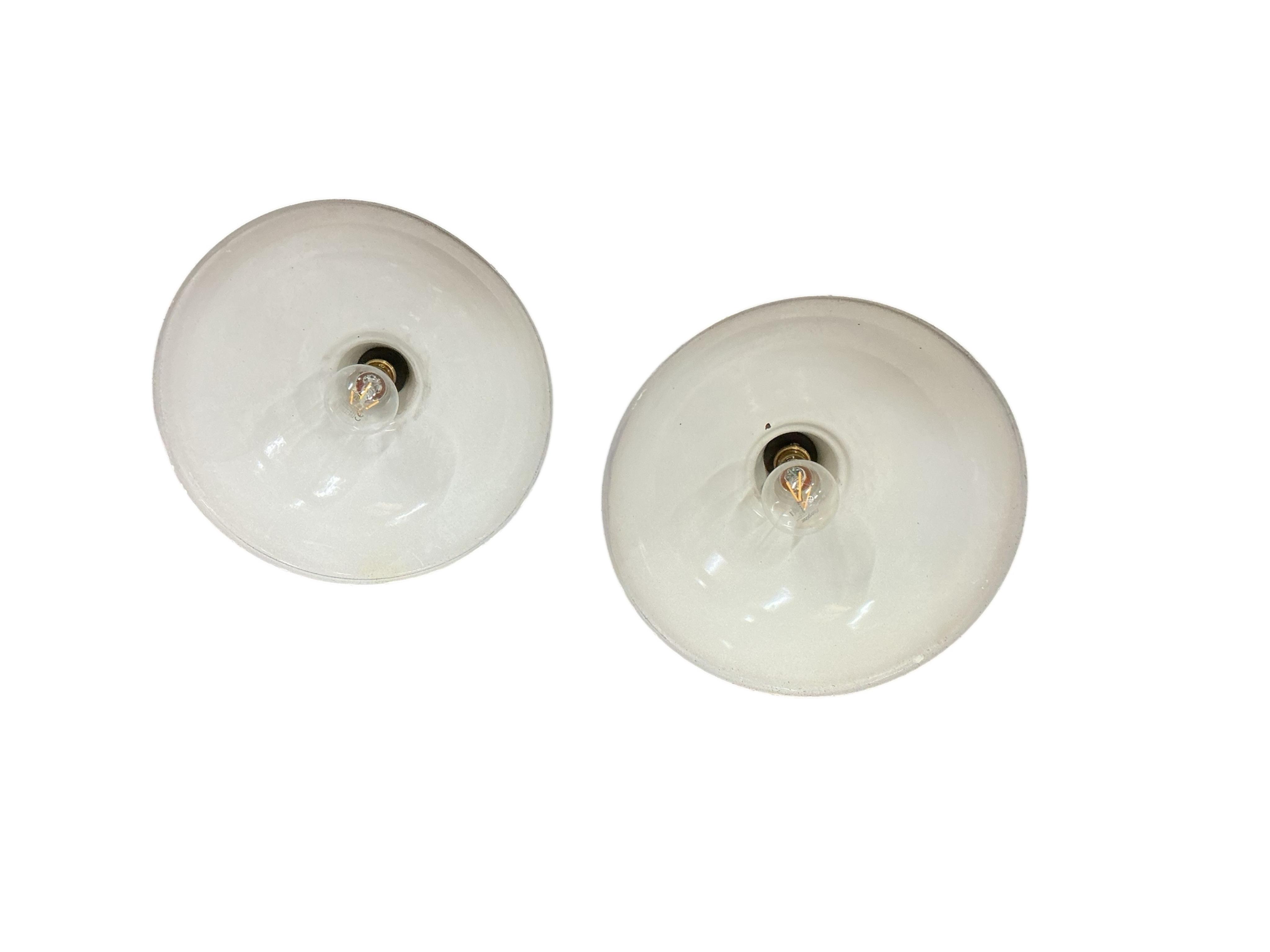 A pair of Industrial style circular ceiling shades, diameter 32cm, height 22cm